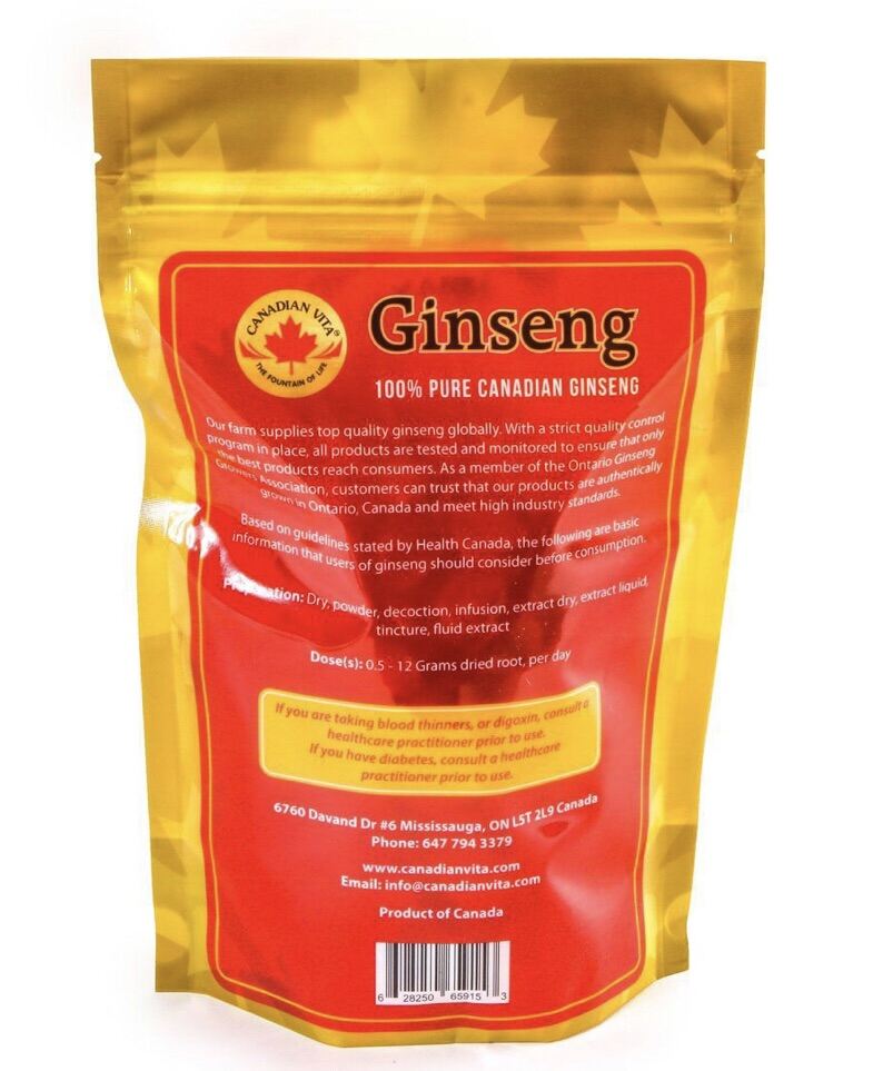 Nhân Sâm Củ Khô Canadian Vita Ginseng Roots (túi 100g) (kèm túi)