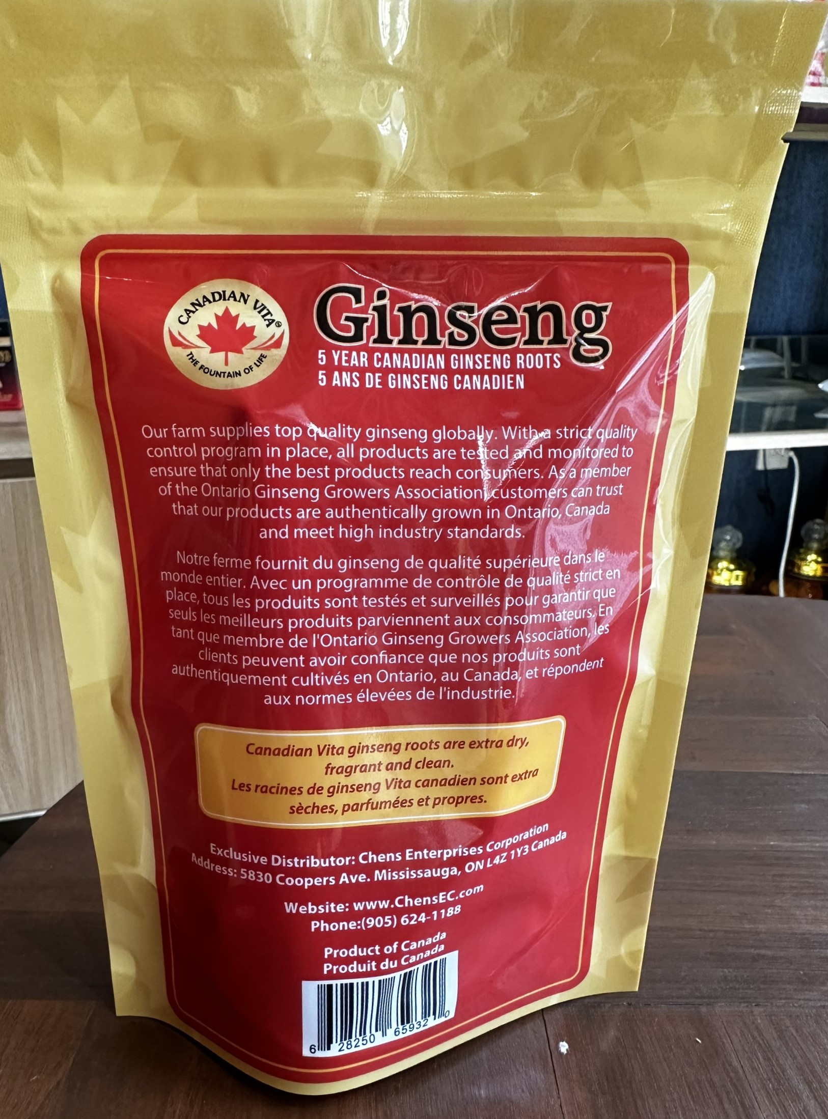 Nhân Sâm Củ Khô Canadian Vita Ginseng Roots (túi 100g) (kèm túi)